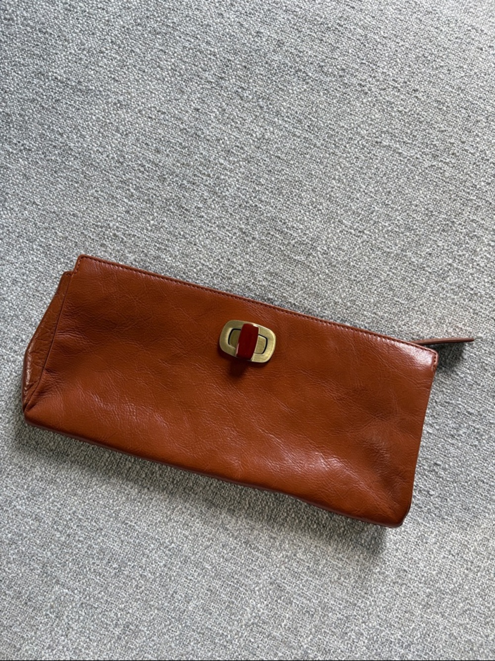 HOBO Leather Turn-Lock Wristlet Clutch in Cognac